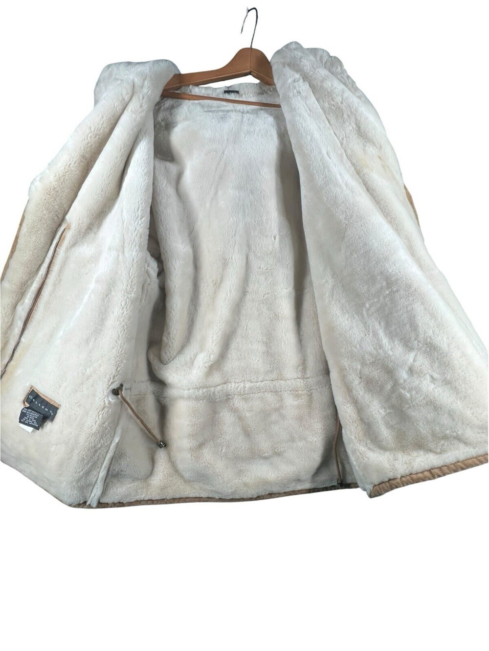 Gallery Genuine Leather Shearling Hooded Toggle Coat Tan Women’s M Quiet Luxury - Picture 6 of 8